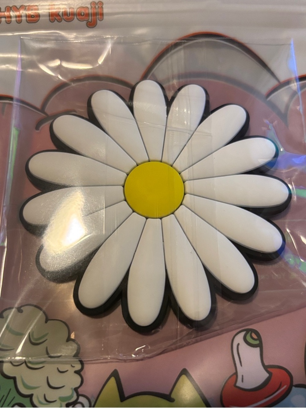 Daisy Flower Silicone Bogg bag charm jumbo- White & Yellow